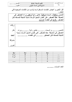 تحميل  تقييم قراءة سنة أولى ابتدائي الثلاثي الثاني, امتحان قراءة سنة أولى أساسي الثلاثي الثاني  pdf, تقييمات عربية سنة أولى, تمارين قراءة سنة أولى