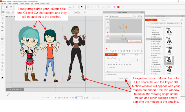 How to import a .rlMotion file into Cartoon Animator for G1, G2, and G3 Characters.