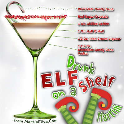 DRUNK ELF on a SHELF MARTINI with Ingredients and Instructions