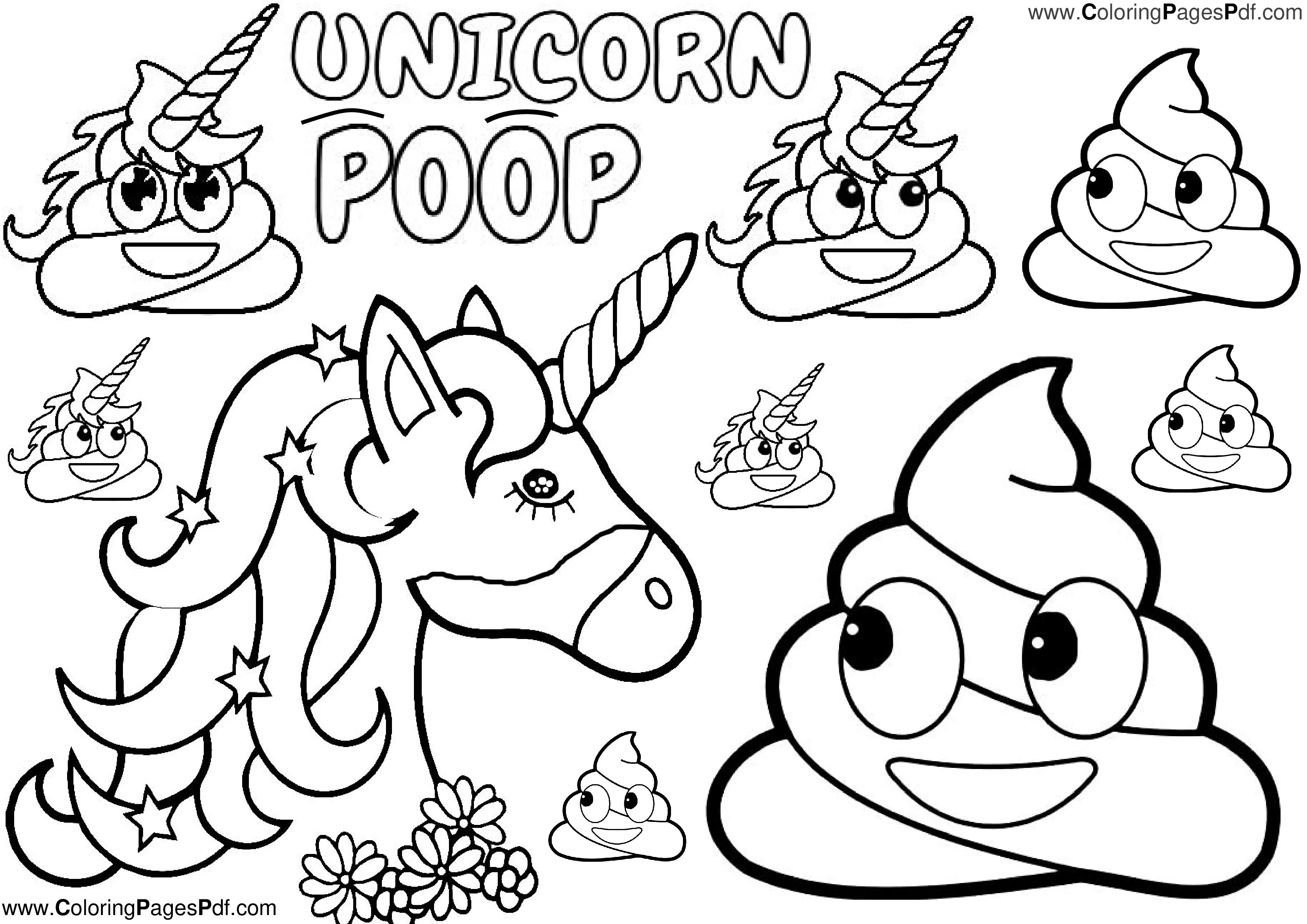 Unicorn poop emoji coloring pages