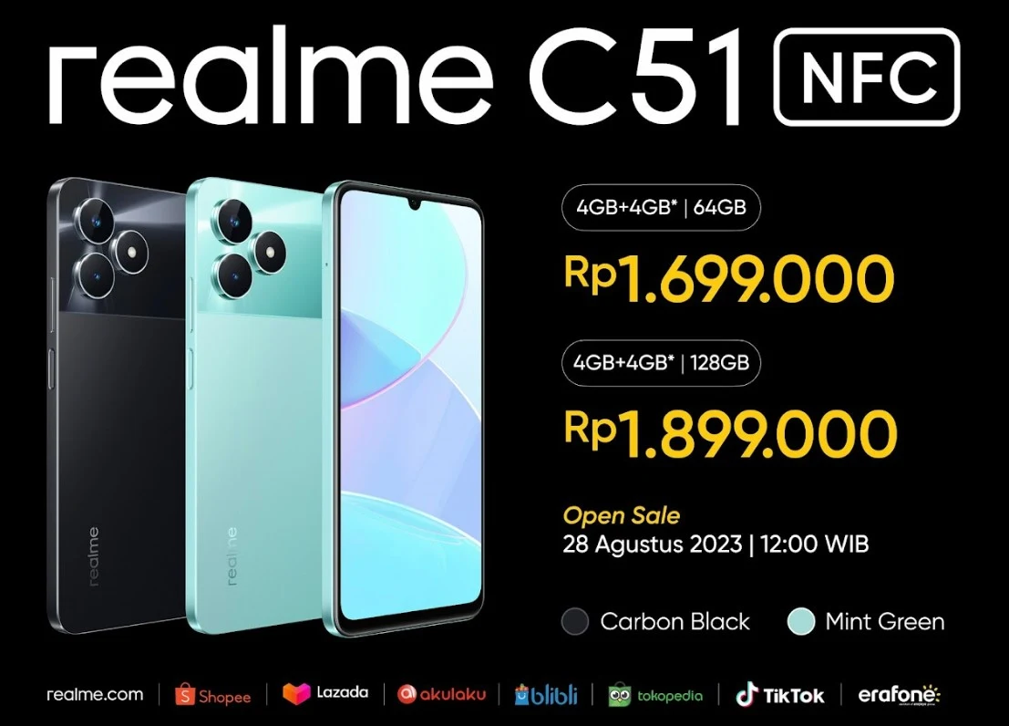 Realme C51 NFC Resmi Dirilis di Indonesia, Dobrak Pasar Smartphone Sejutaan