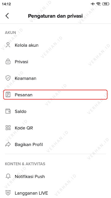 buka menu pesanan tiktok