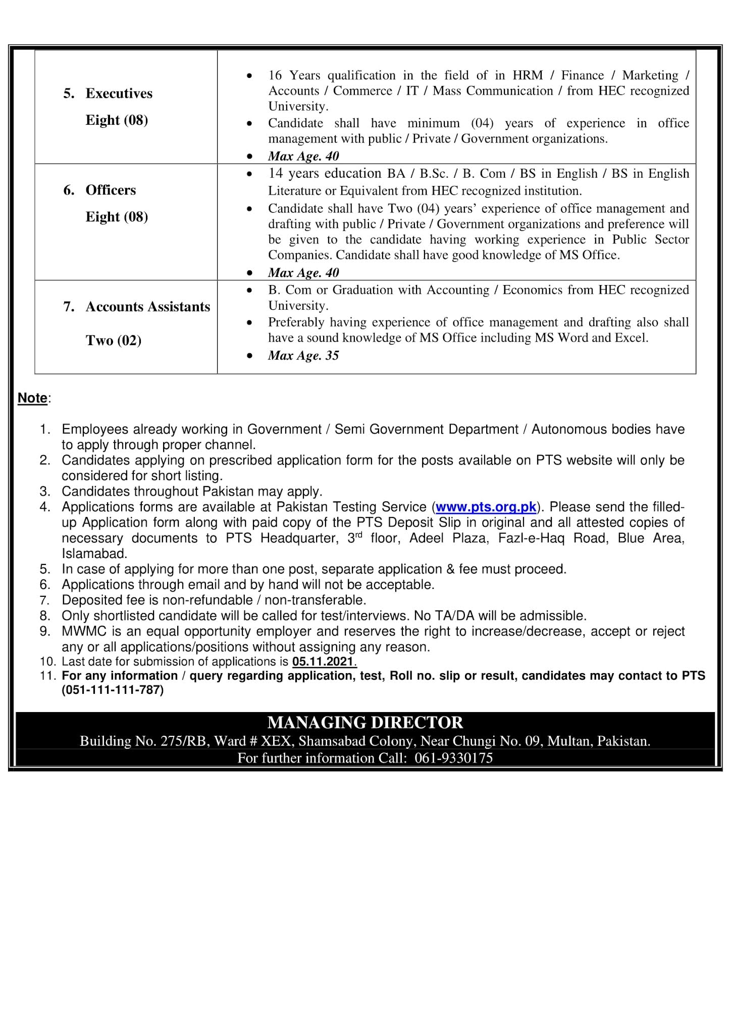 MULTAN WASTE MANAGEMENT COMPANY (MWMC) JOBS 2021