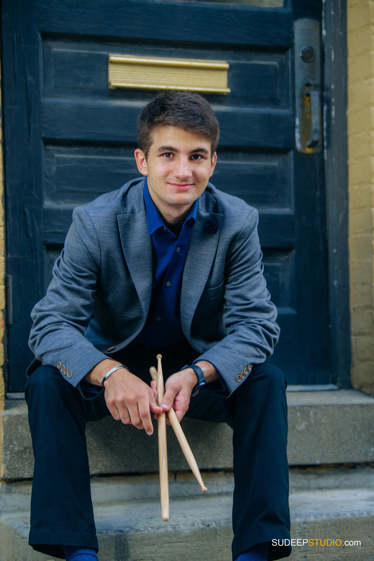 Ann Arbor Senior Portrait Photographer SudeepStudio.com for Huron High School Guys Senior Pictures with drum sticks