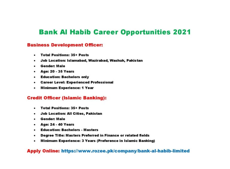 Bank Al Habib Jobs 2021 – BAHL Jobs – Apply Online