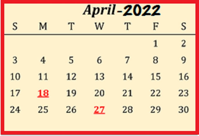 April 2022 with US Holidays