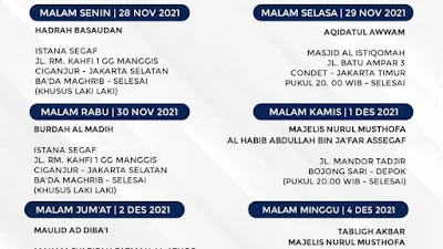 Jadwal Majlis Nurul Musthofa 28 November - 04 Desember 2021