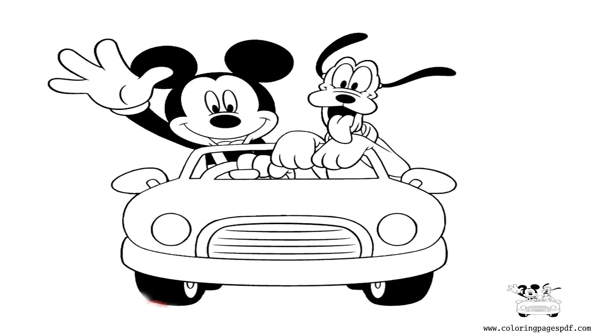 Coloring Page Of Mickey Mouse And Pluto In A Car