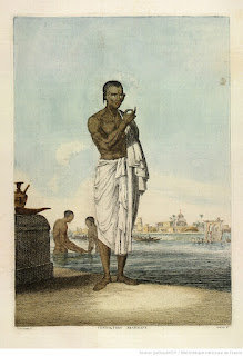 Tome 1. Pl.1 : Brâhman ou prêtre hindou au bord du Gange.] Cheroutery Brahmans.