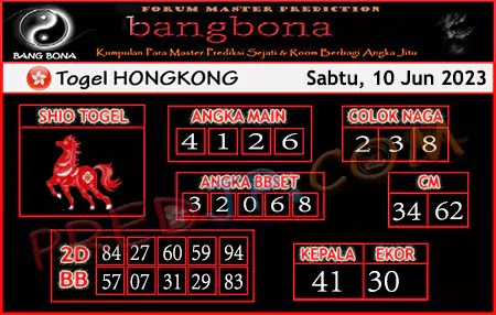 Prediksi HK Bang Bona Sabtu 10 Juni 2023