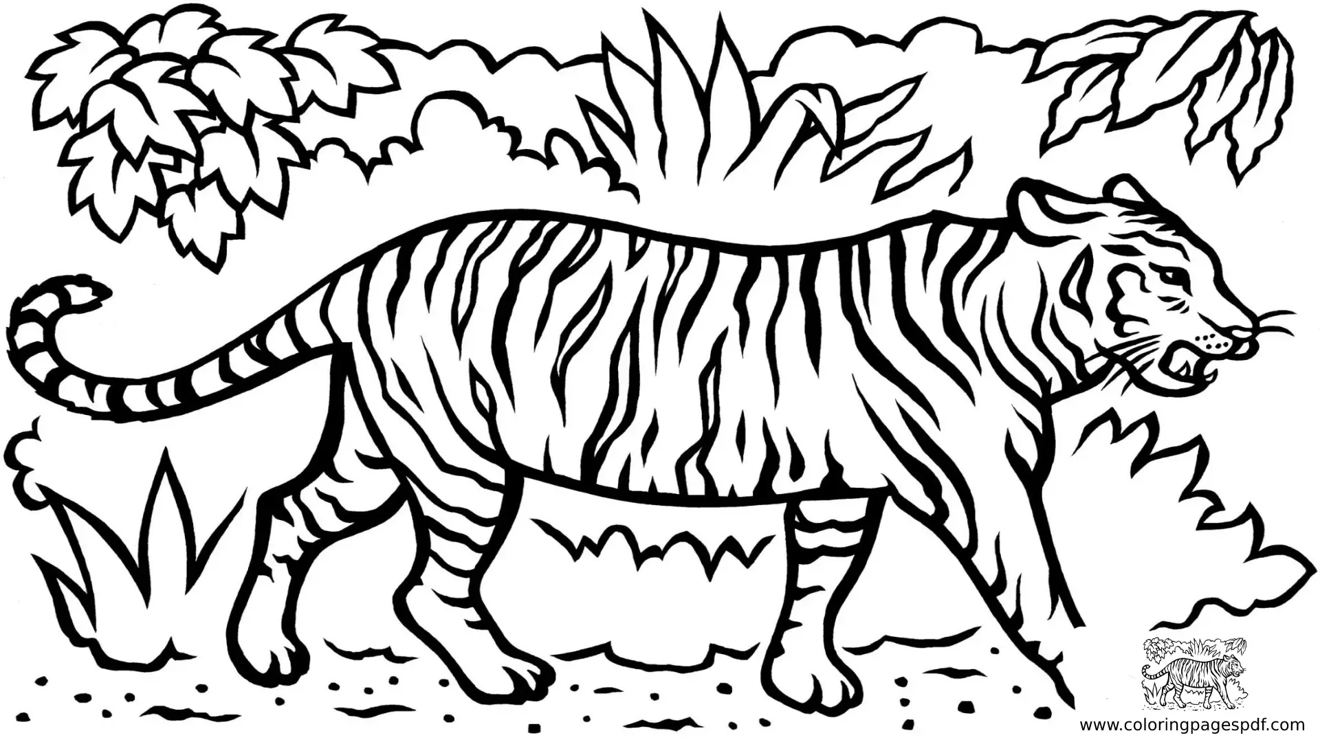 Coloring Pages Of A Tiger Walking In A Forest