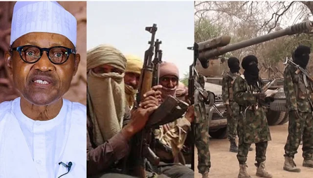 Alt: = "Buhari, bandits and boko haram"