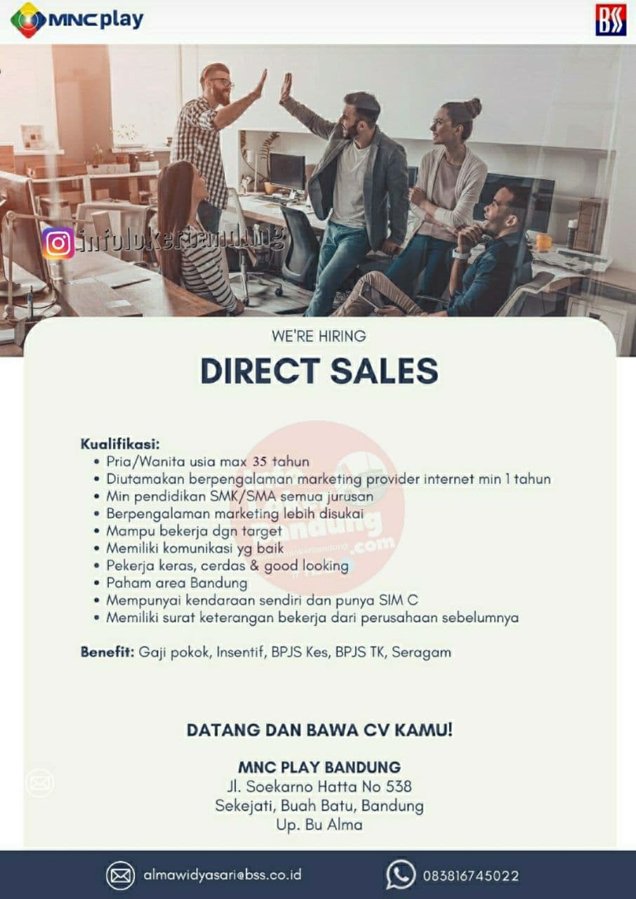 Lowongan Kerja Direct Sales For  Mnc Play PT. Bss Bandung Desember 2021