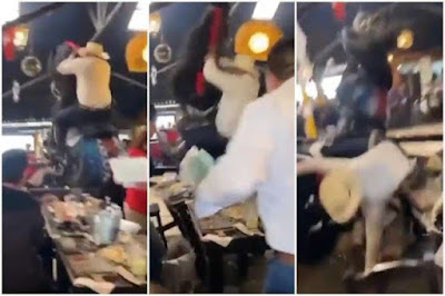 VÍDEO: CAVALO EMPINA E CAI DE COSTAS NAS MESAS DE UM RESTAURANTE DURANTE SHOW