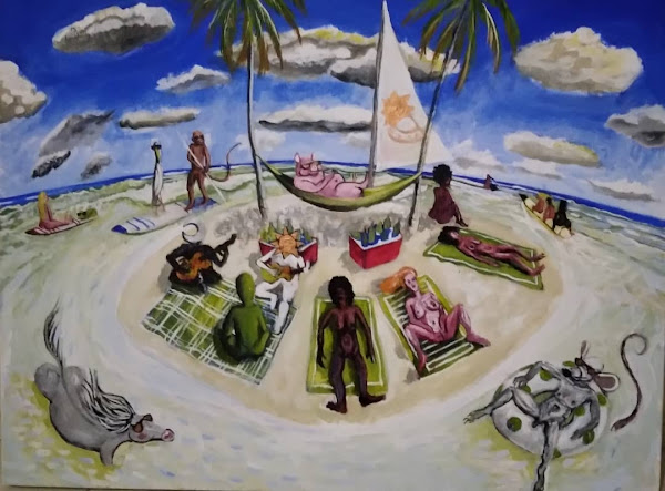 Escena en playa Cabarete, pintura de Frank Barnett