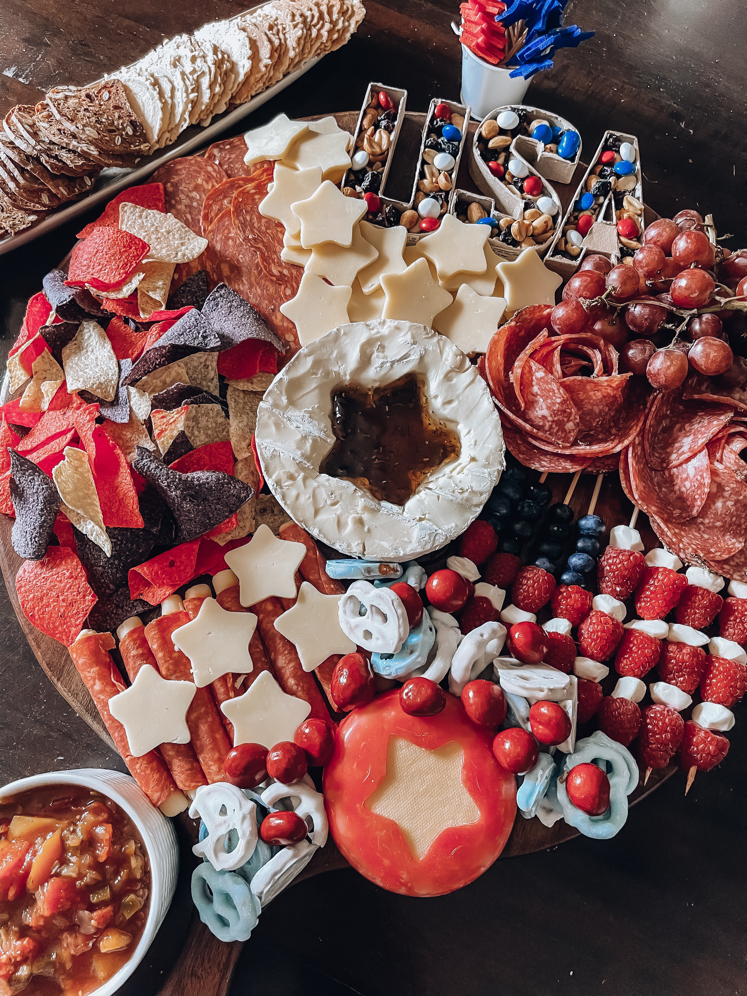 Patriotic Charcuterie Board - Something Delightful Blog #cheeseboard #July4thFood #July4thCheeseBoard #CharcuterieBoard