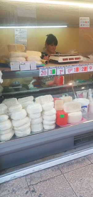 Variety of different cheese products sold in a shop on Marjanishvili Street.