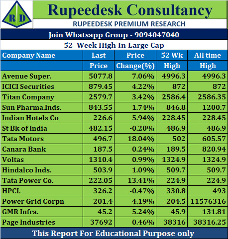 52  Week High In Large Cap