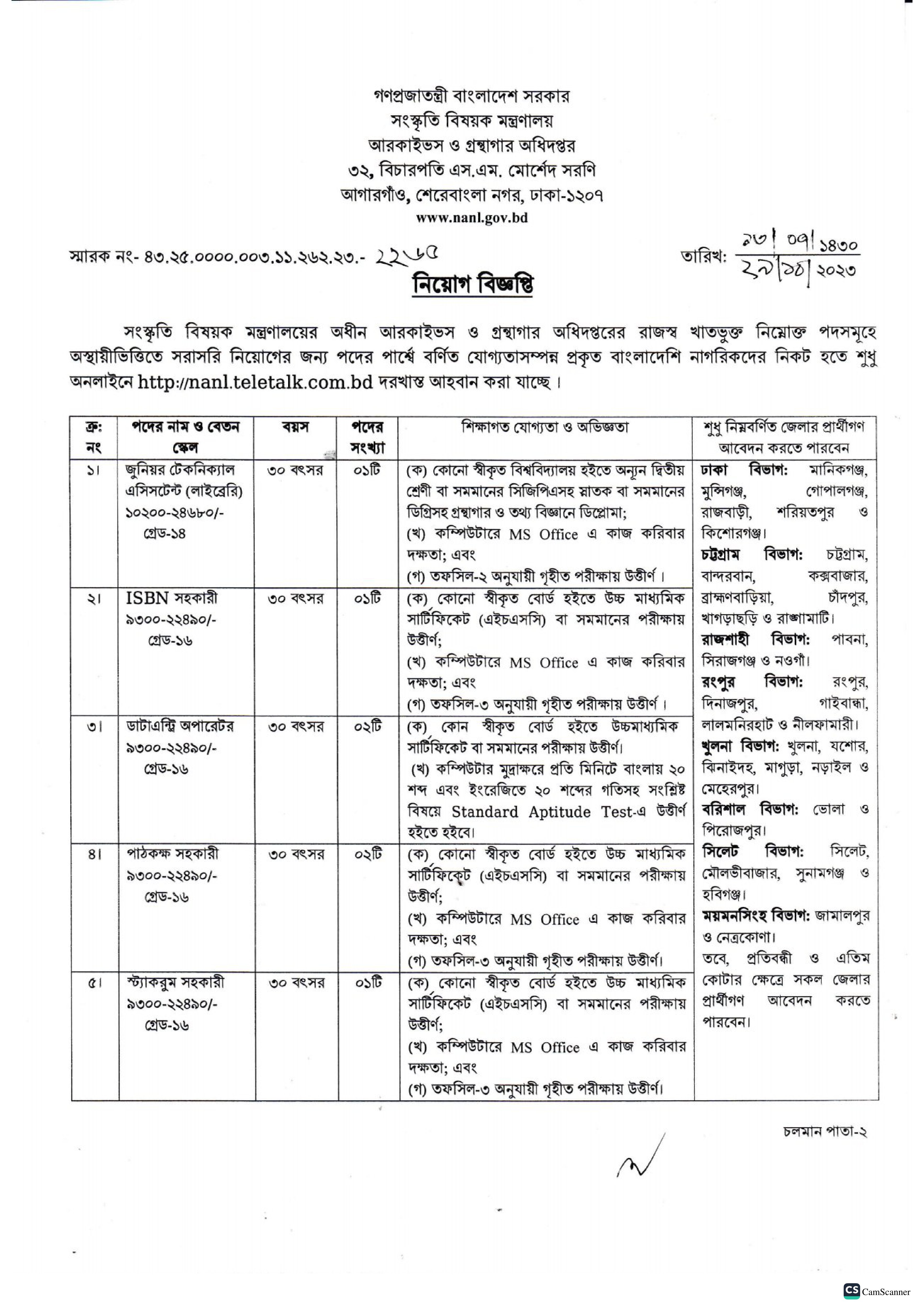 আরকাইভস ও গ্রন্থগার অধিদপ্তর নিয়োগ বিজ্ঞপ্তি ২০২৩ - Directorate of Archives and Libraries Recruitment Circular 2023 - Directorate of Archives and Libraries Job Circular 2023