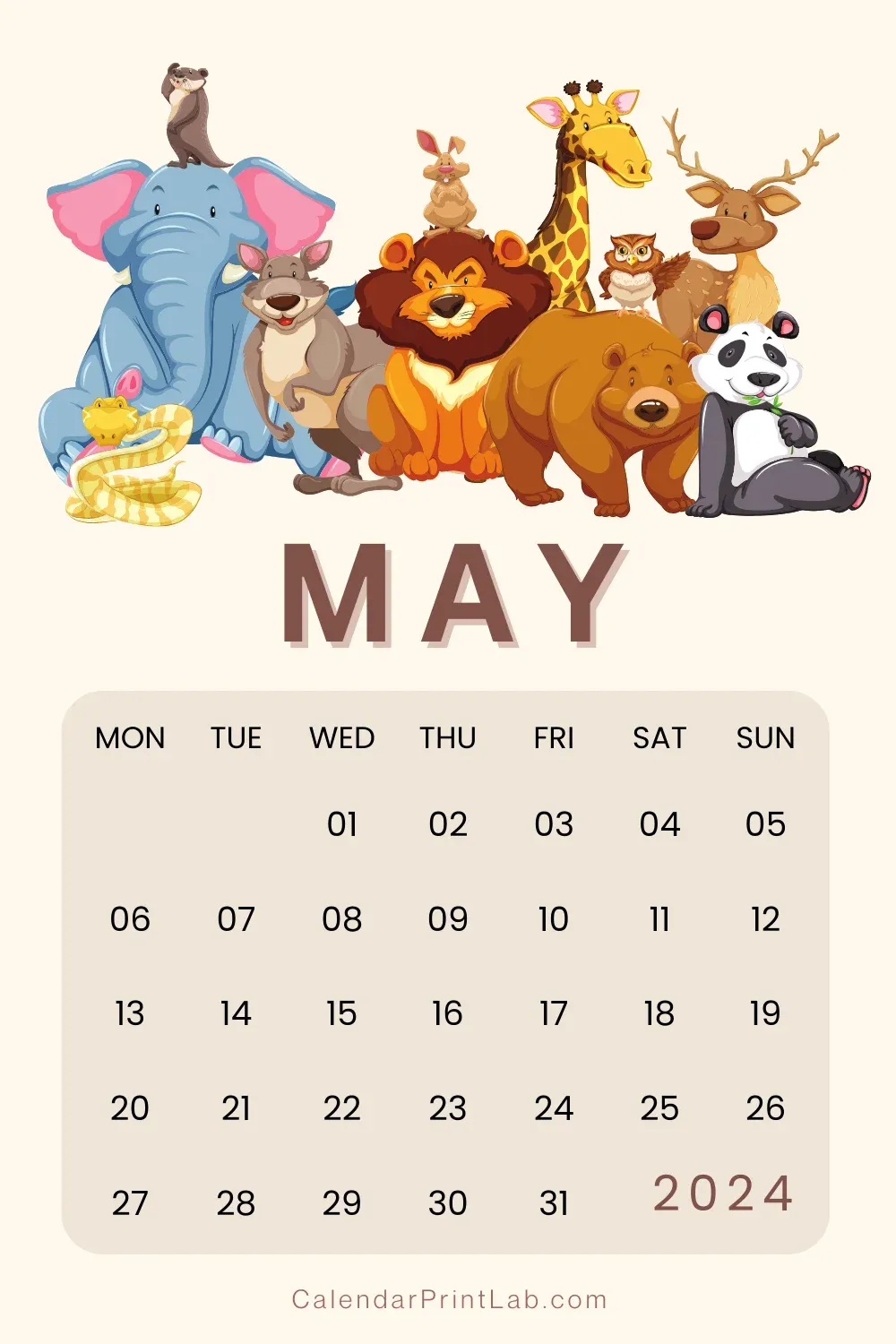 Free May 2024 Monday Start Calendar