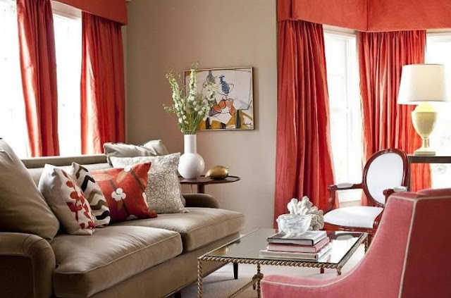 red curtains living room