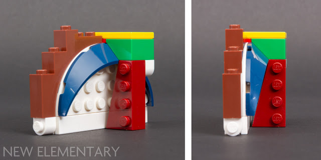 Lego Windscreen 4 x 8 x 1 Curved aligned with other bricks that match the outer curve of its base, and the diagonals of the raised section