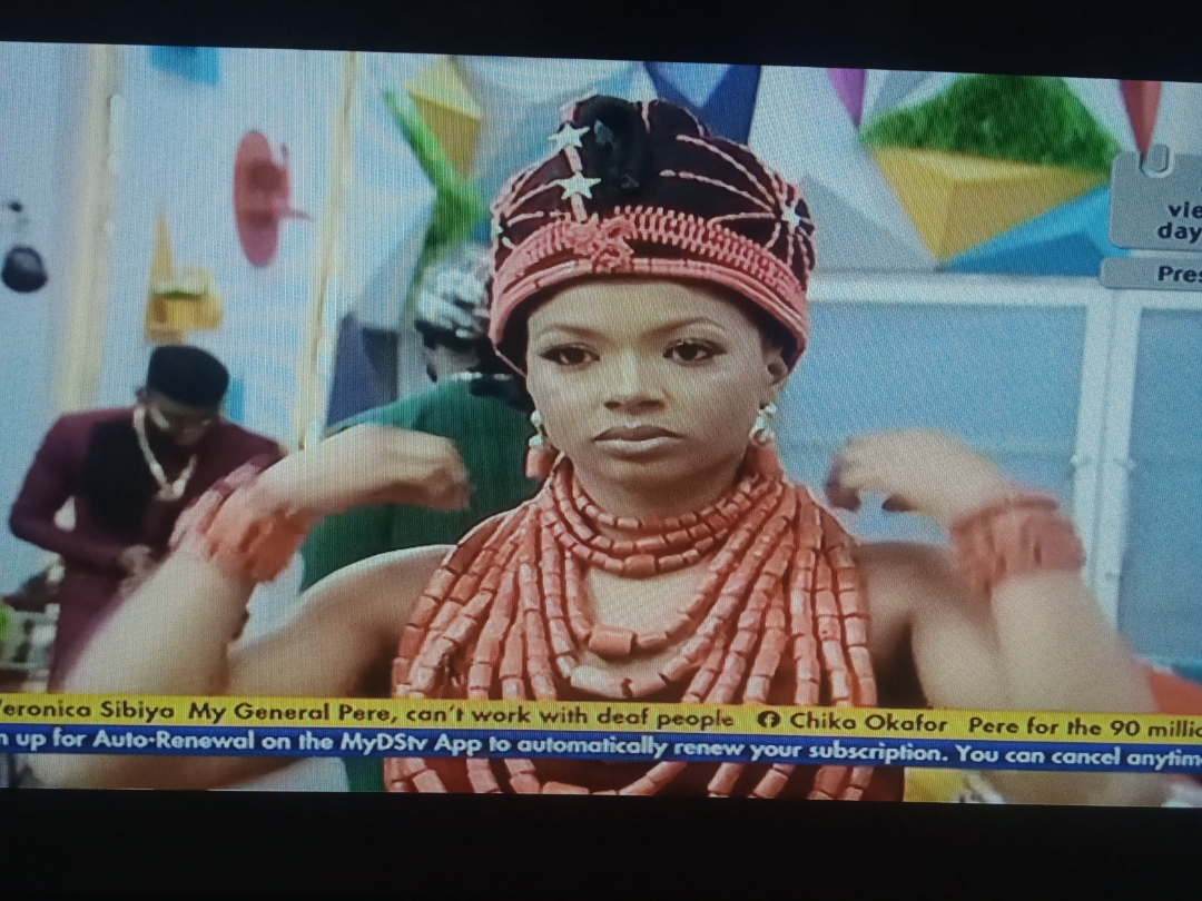 BBNaija: Pictures of the outstanding native outfit Liquorose wore tonight
