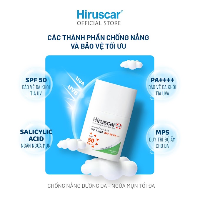 Mall Shop [ hiruscar_vietnam ] [Mã FMCGMALL giảm 8% đơn từ 250K] Sữa chống nắng dành cho da dầu, mụn Hiruscar Anti-Acne UV Fluid 25g SPF50 PA++++