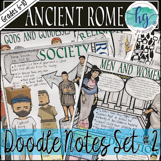 Image of Ancient Rome Doodle Notes with text that reads - Grades 6-10; Ancient Rome; Doodle Notes Set #2