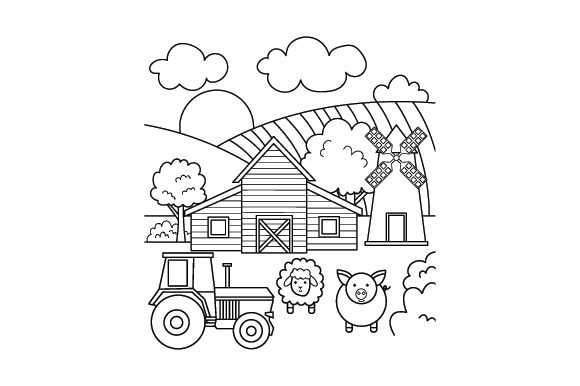 Cricut File Farm Landscape Coloring Page use them with your Cricut machine to make some adorable fall crafts! #svg #svgfile #freesvg #pumpkin #fall #cricut