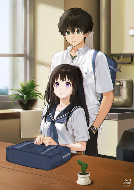 Live wallpaper cute for background and lockscreen anime hyouka Chitanda eru and Oreki futarou