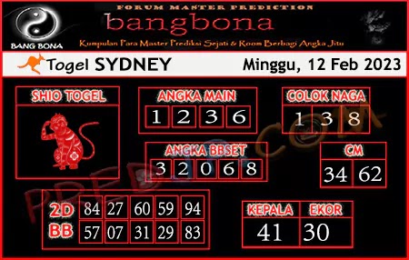 Prediksi Bang Bona Sydney Minggu 12 Februari 2023