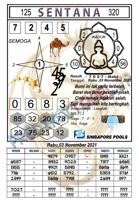 Prediksi Syair Sentana SGP Rabu 03-11-2021