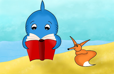 Rekinek czyta książkę. Lisek na plaży. Mały Rekin i malutki Lis.