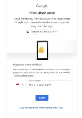 Masukan nomor HP yang anda daftarkan ketika membuat Akun Pembelajaran (@belajar.id) pertama kali. Nomor HP ini berfungsi untuk mengirimkan kode verifikasi dan memastikan bahwa benar-benar Anda lah yang mencoba untuk login.