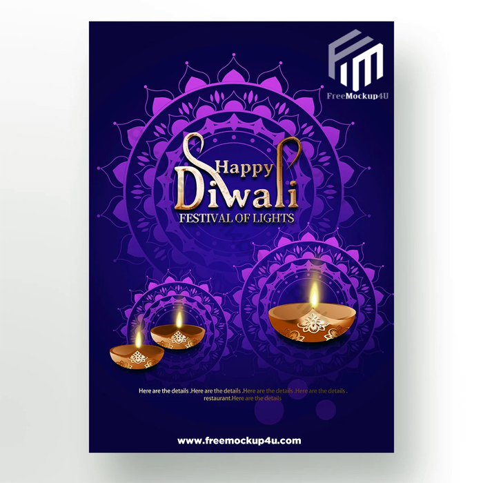 Creative Exquisite Purple Gradient Oil Lamp Exotic Pattern Diwali Poster