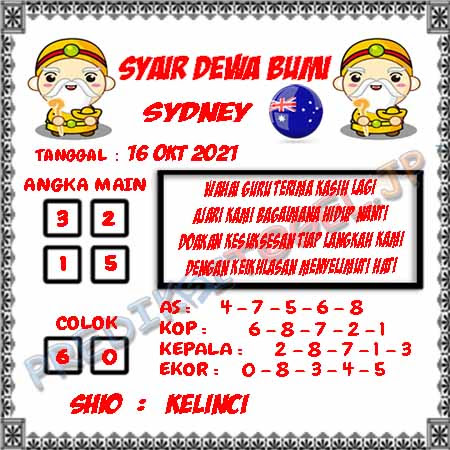 Syair Dewa Bumi Sidney Hari Ini 16-10-2021