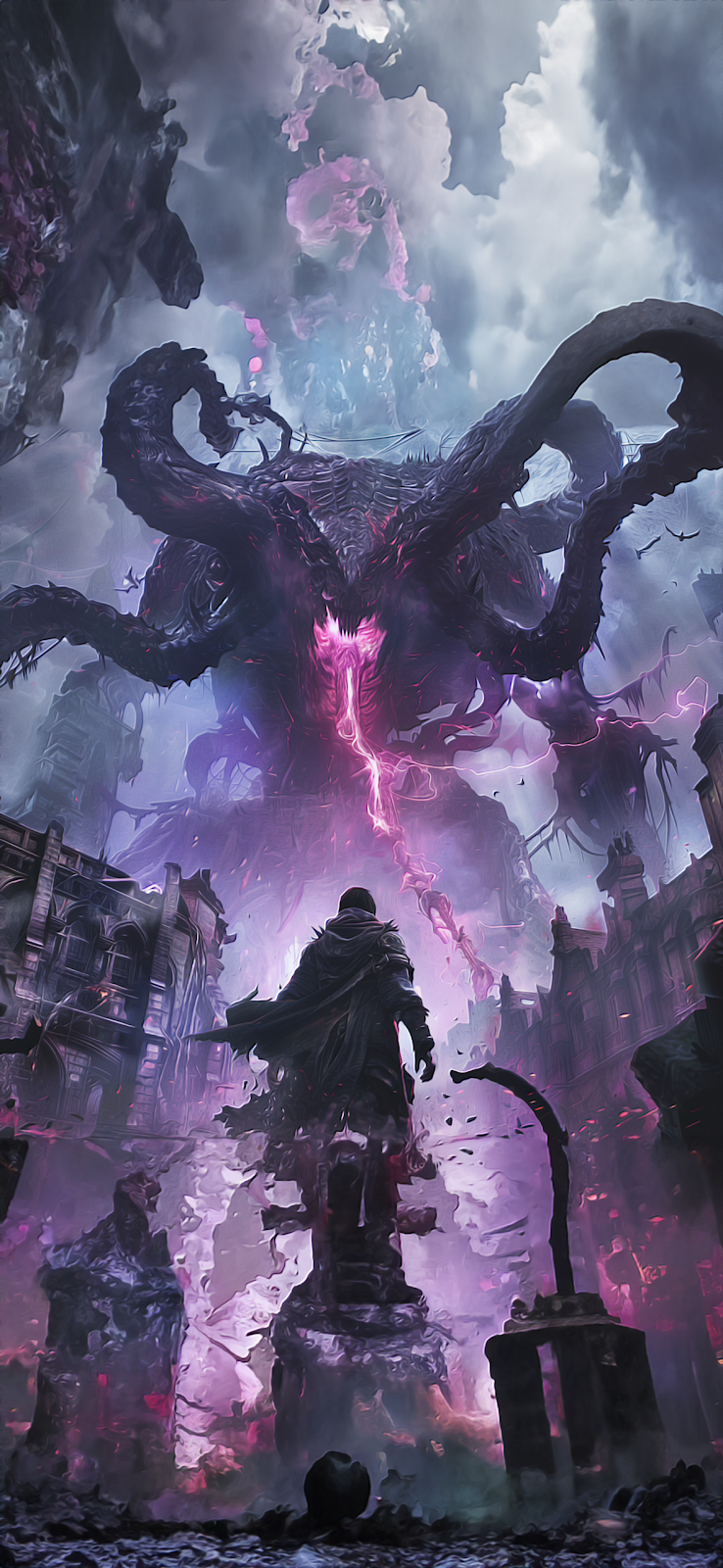 high resolution iphone background wallpaper of Defiant Hero Faces Cosmic Horror