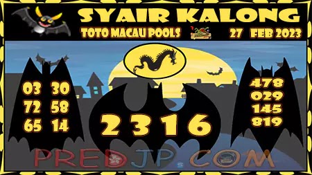 Prediksi Kalong Macau 3D Hari Ini JP 27 Februari 2023