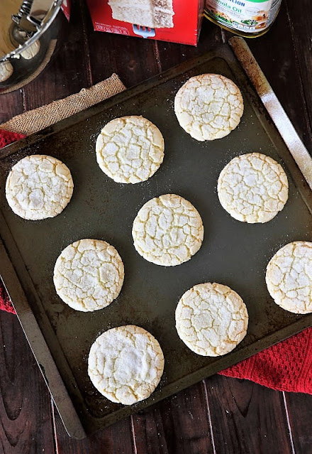 Baked Cake Mix Sugar Cookies on Baking Sheet Image