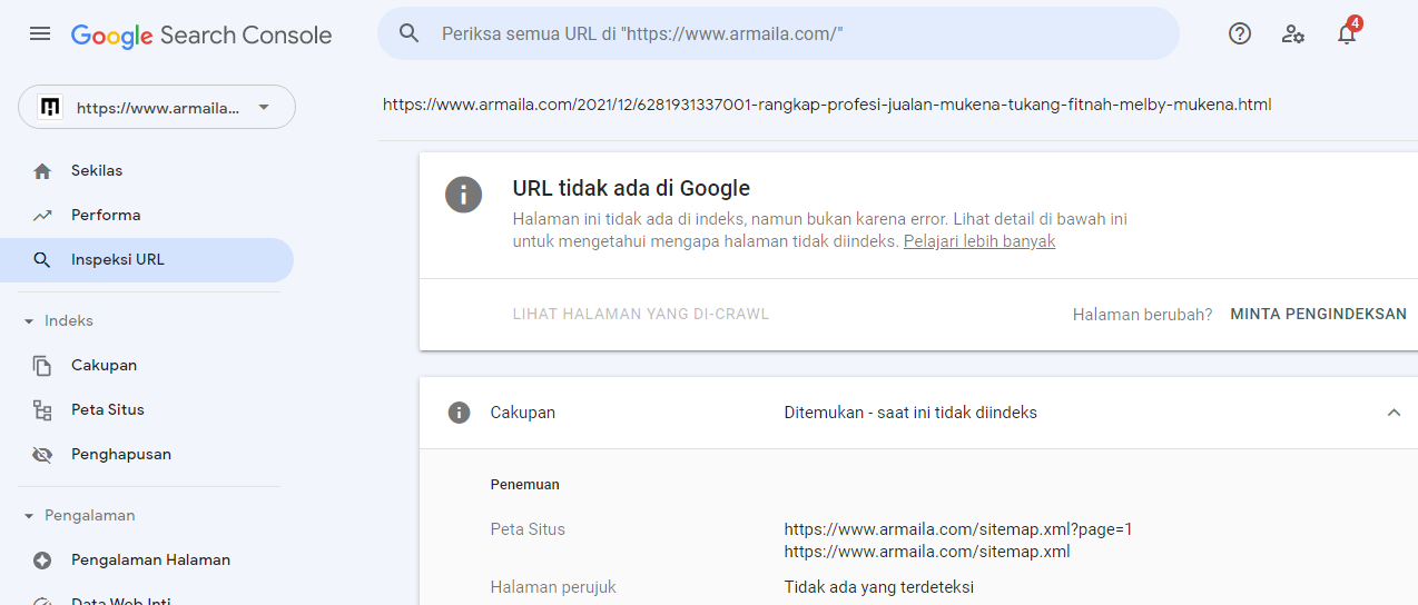URL tidak ada di Google Ditemukan - saat ini tidak diindeks