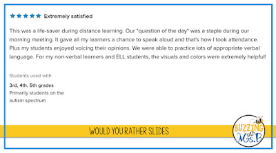 Screenshot of feedback from Would you rather slides from TpT store