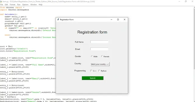 python code for registration form