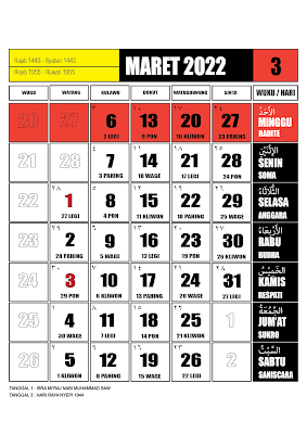 kalender maret 2022 psd - kanalmu