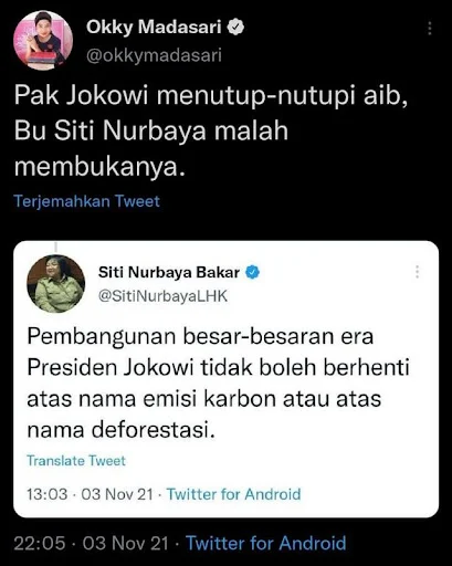 Presiden Joko Widodo mengklaim Indonesia dapat memenuhi komitmen pengurangan  Pak Jokowi menutup-nutupi aib di dunia internasional, Eh Bu Menteri LHK malah membukanya