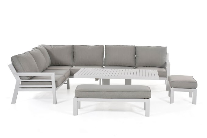 Maze - New York Corner Sofa Dining Set - Rising Table - White