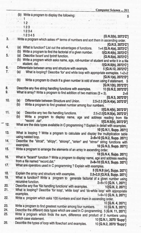Class 12 Computer Past Year Question 11