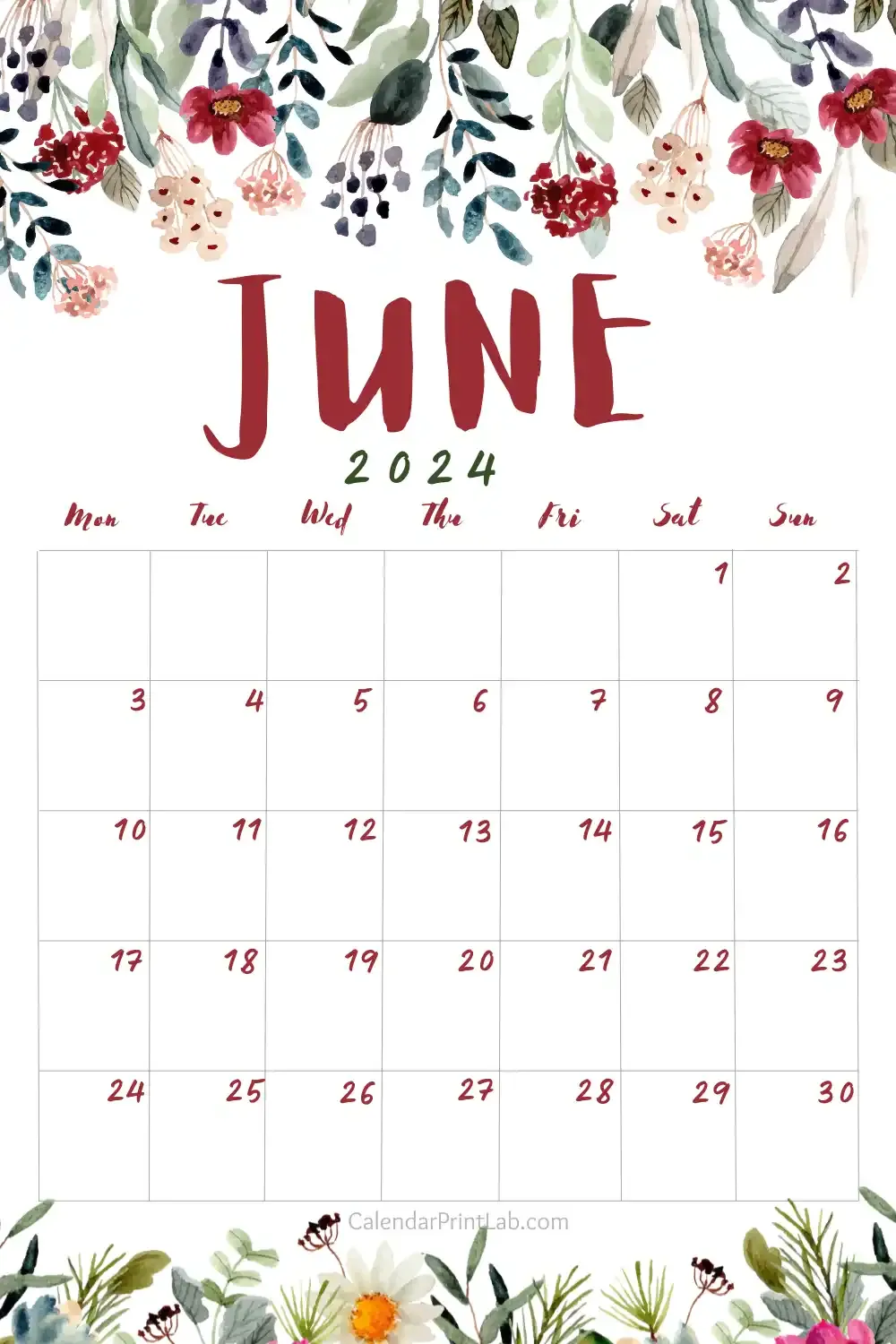 Floral Calendar of June 2024 Vertical