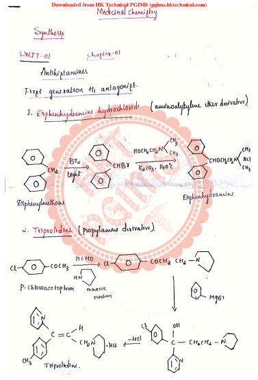 Medicinal Chemistry All Synthesis Handwritten 5th Semester B.Pharmacy ,BP501T Medicinal Chemistry II,BPharmacy,Handwritten Notes,BPharm 5th Semester,Important Exam Notes,