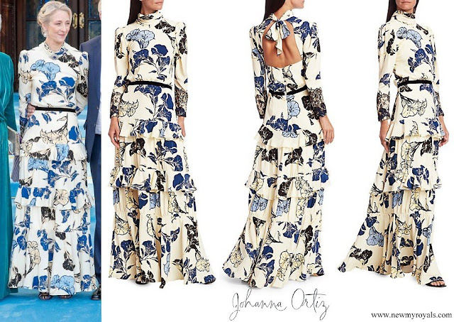 Princess Alexandra wore Johanna Ortiz Sheer Decoration Floral Long-Sleeve Tiered Ruffle Silk Maxi Dress
